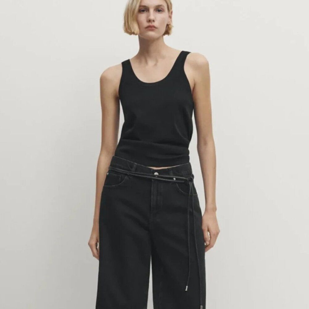Massimo Dutti Womens Tank Top Shirt M Medium Black Cotton 6891/563 NWT